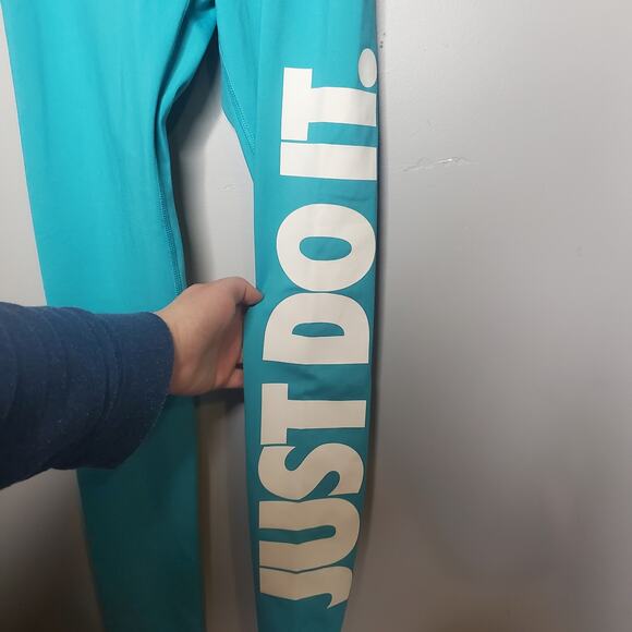 Nike PRO Dri-Fit Mezzo Training Tights Women's XS Turquoise White Logo - Picture 6 of 16